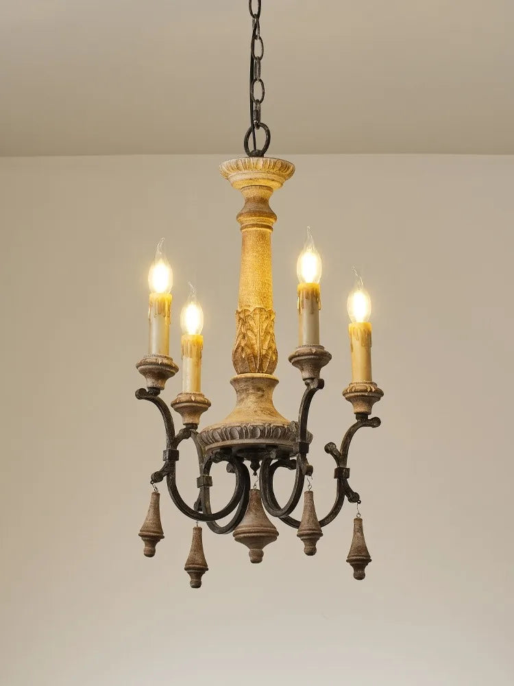 Vintage carved wooden chandelier for elegant home lighting