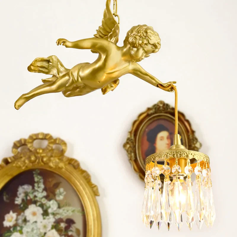 Modern LED chandelier with medieval bronze crystal angel