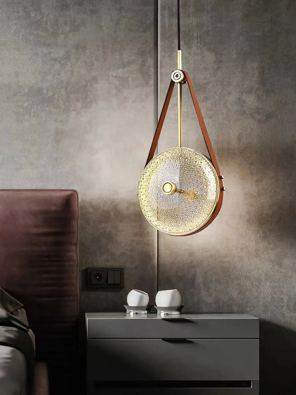 modern retro leather belt LED glass chandelier