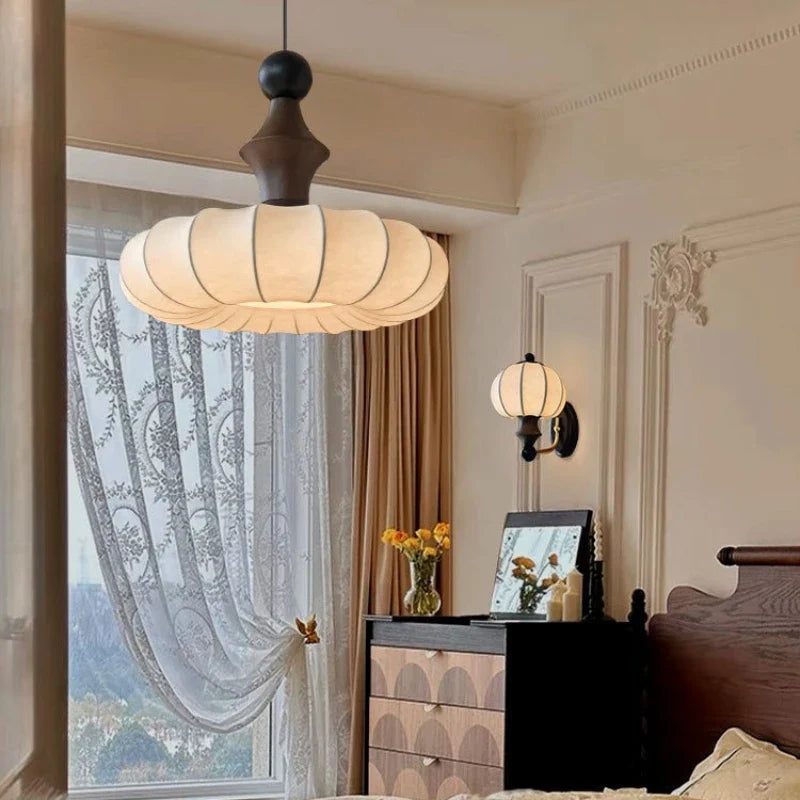 silk chandelier with light fabric shade