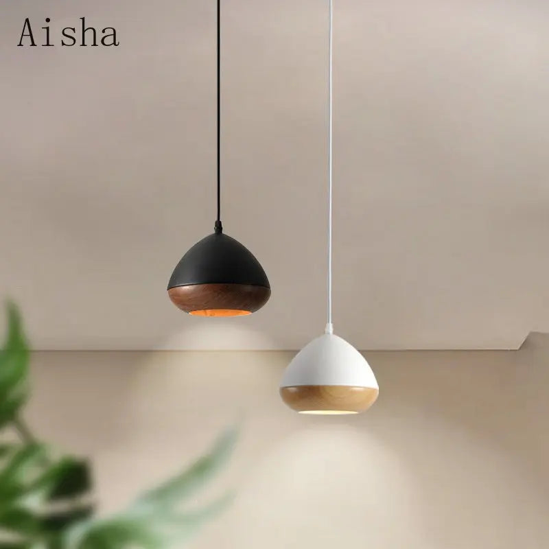 Wabi-sabi Japanese style iron chandelier Nordic walnut imitation