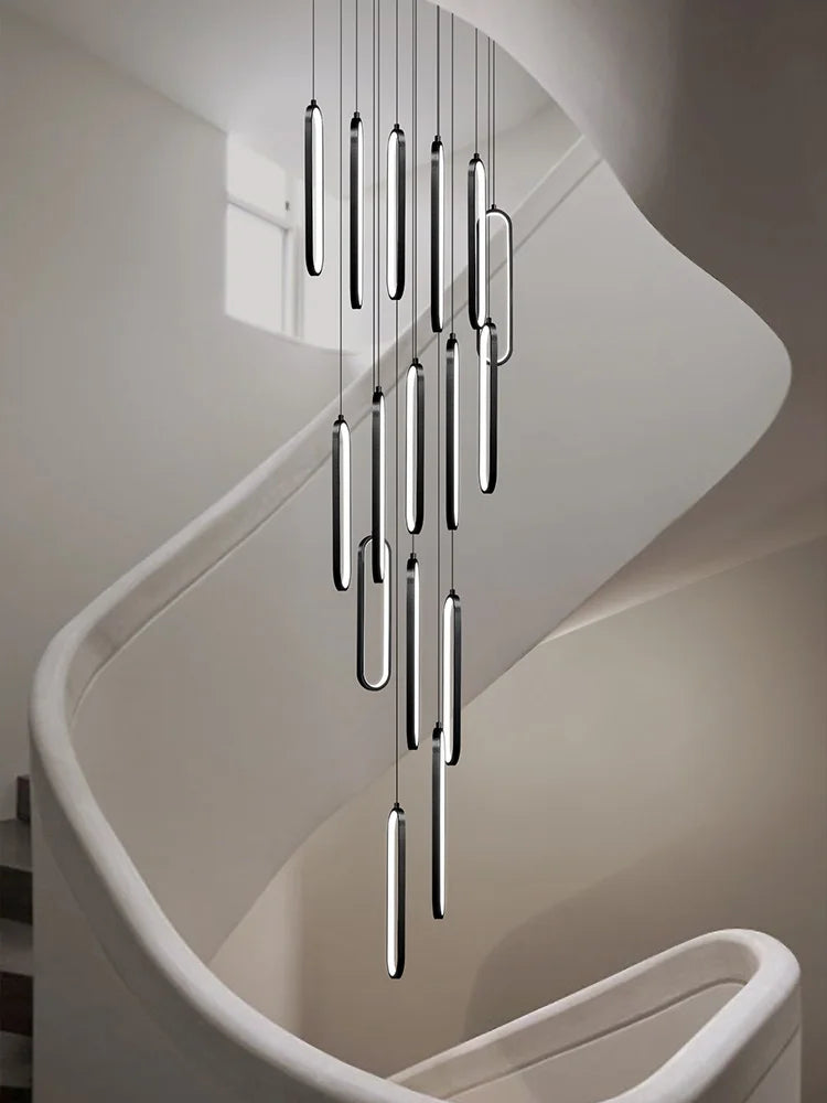 Minimalist LED oval chandelier for duplex hotel penthouse