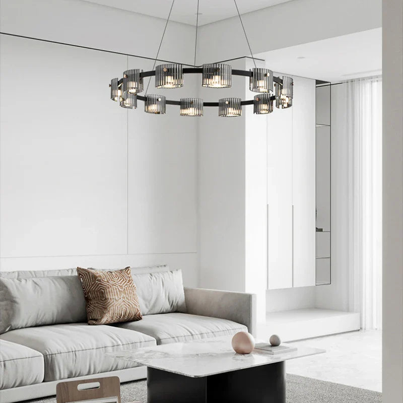 Minimalist forged glass chandelier with elegant LED lighting