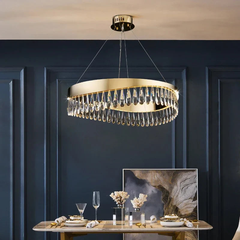 Refined crystal chandelier.