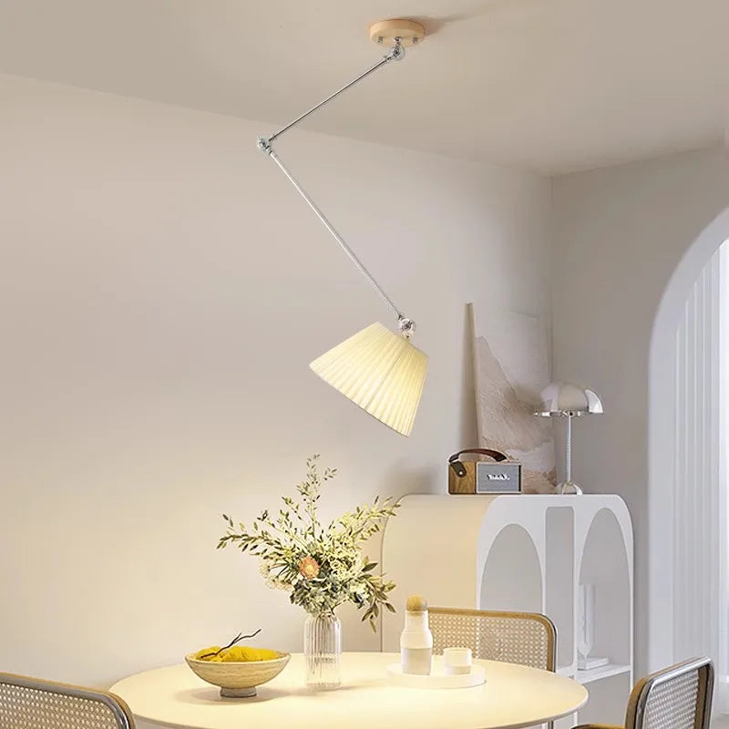 Foldable fabric and solid wood chandelier, minimalist Nordic design