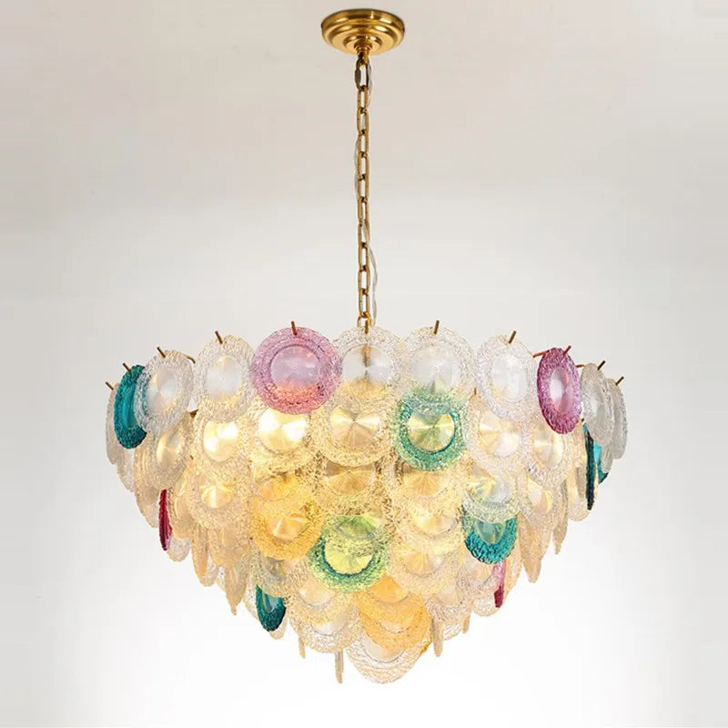 LED postmodern iron and stained glass chandelier