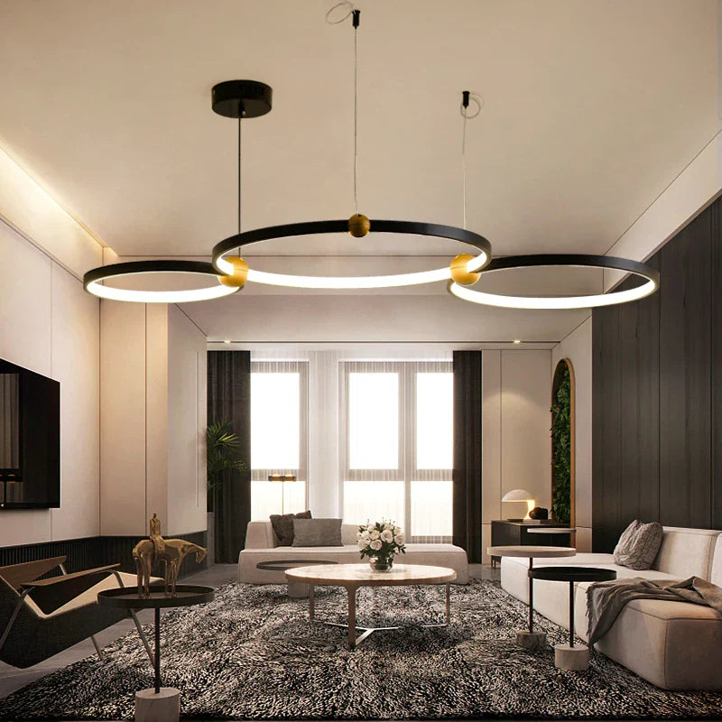 Luxury design LED black iron multi-ring Sandyha chandelier