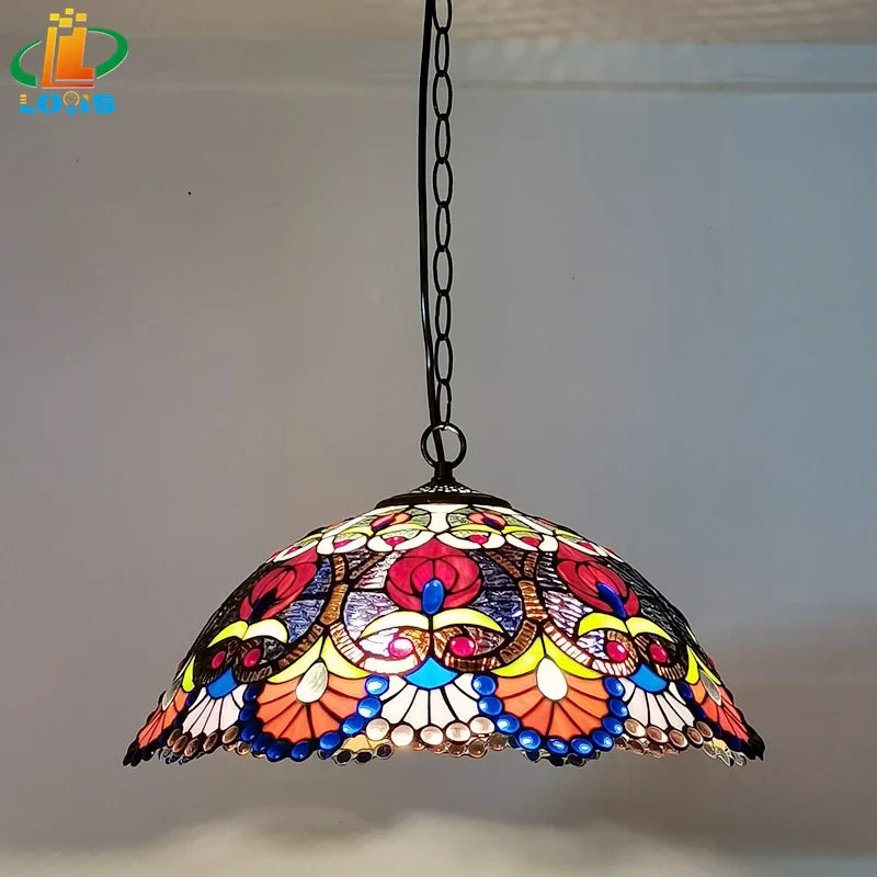 Handmade European retro colored glass bead chandelier