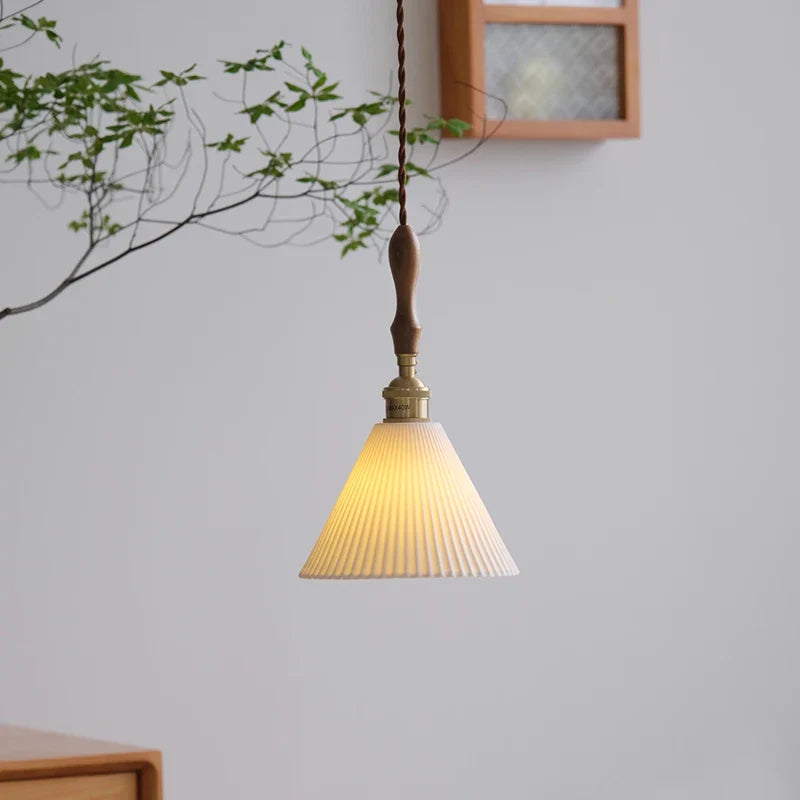 Vintage Nordic ceramic and brass pendant lamp