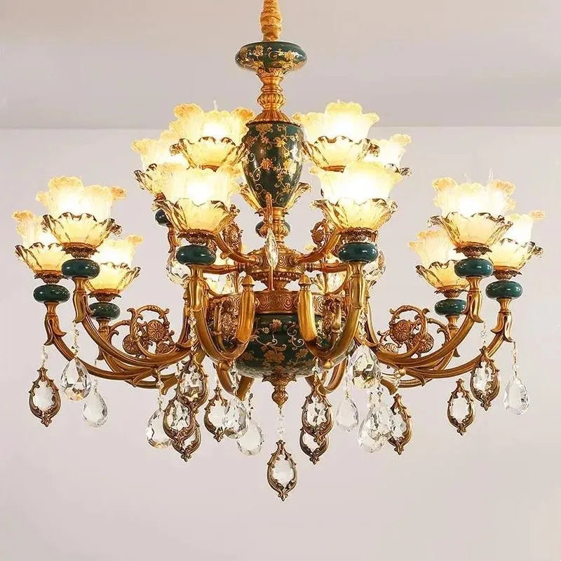 Ceramic chandelier with crystal lighting for interior decoration