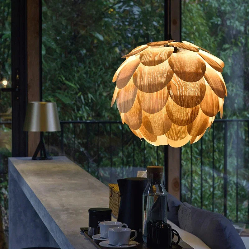 Original pineapple veneer chandelier for hotels, bars, and restaurants