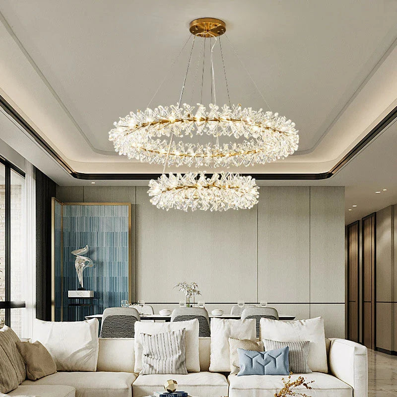 Luxury crystal flower chandelier with round rings