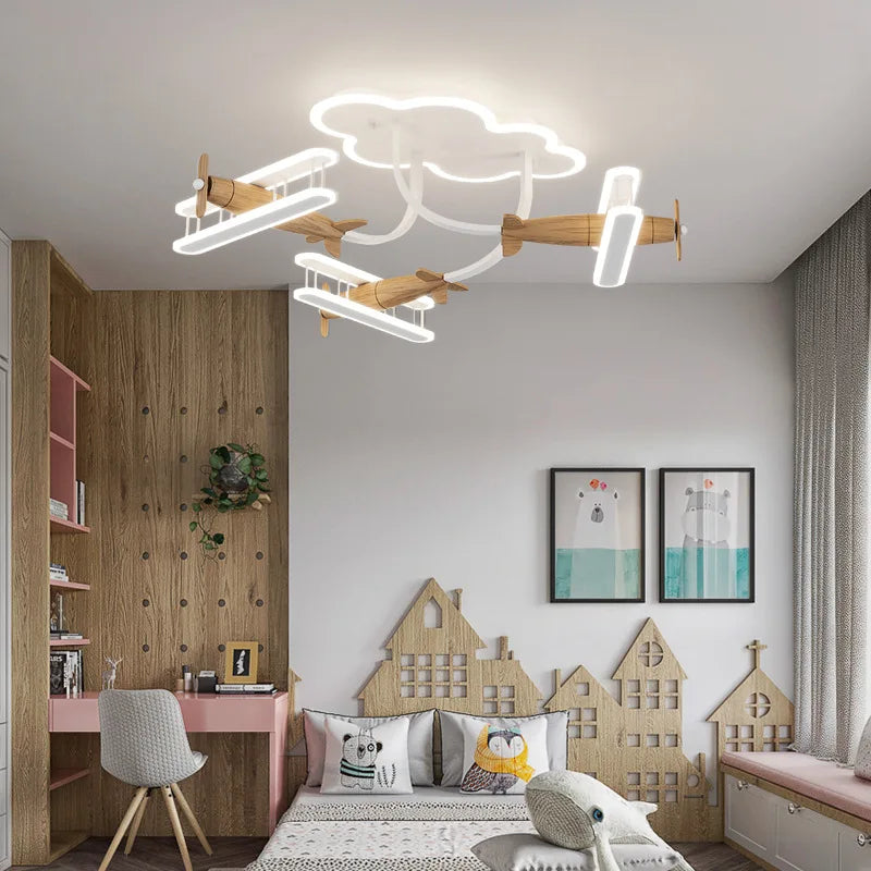 Children's cartoon airplane chandelier with remote control