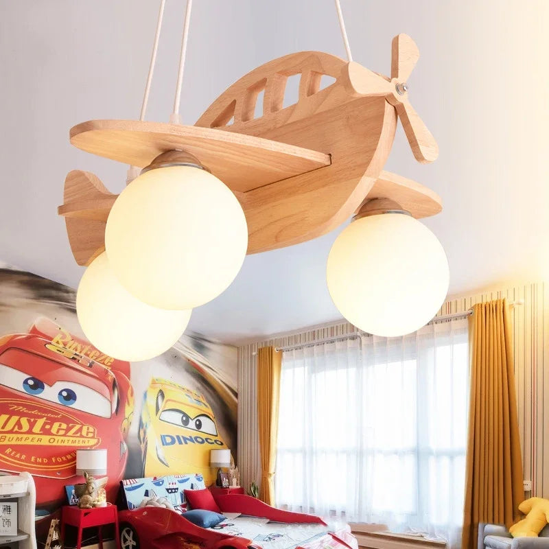 Modern wooden aviation chandelier for children