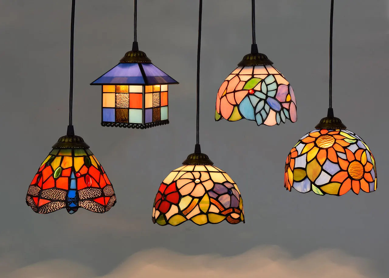 retro Tiffany style glass chandelier for Mediterranean interior