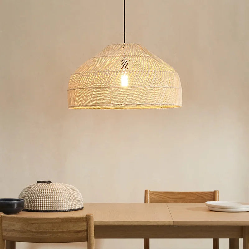 vintage Asian style rattan chandelier with suspended LED