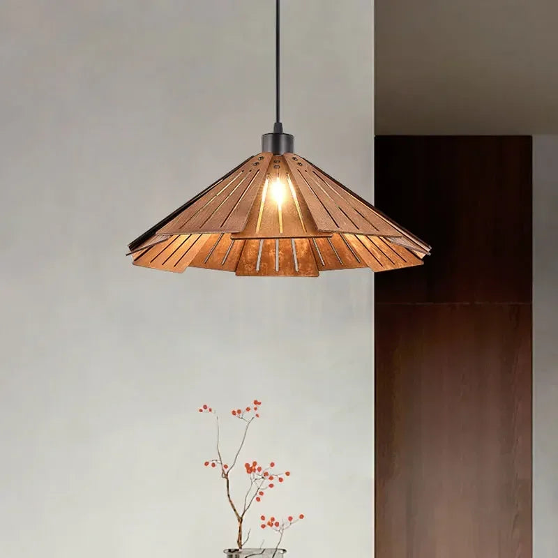 Minimalist walnut wooden chandelier for modern vintage interior