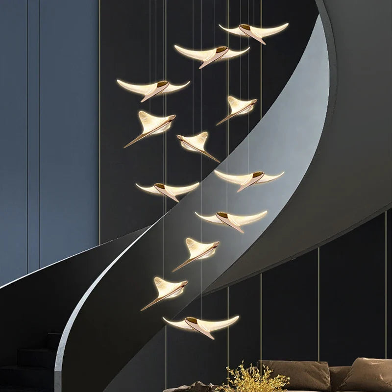 Modern LED seagull chandelier Nordic duplex staircase