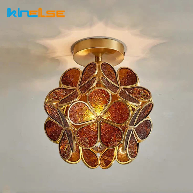 Bright vintage copper-toned glass chandelier