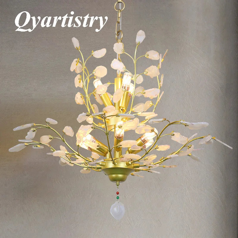 Natural agate LED chandelier, ideal for romantic decor