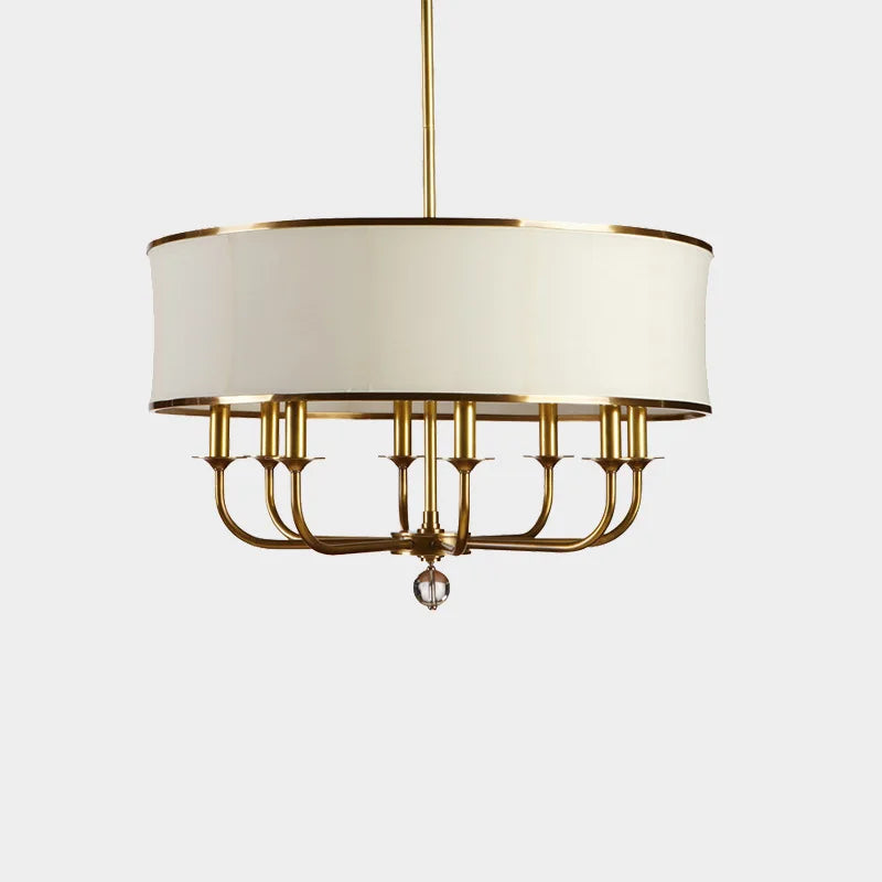 American style copper chandelier with creative simple fabric shade