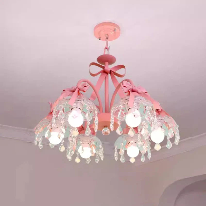 cute crystal pink bow chandelier for a little girl's room