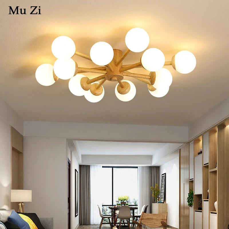 Modern Scandinavian wooden chandelier