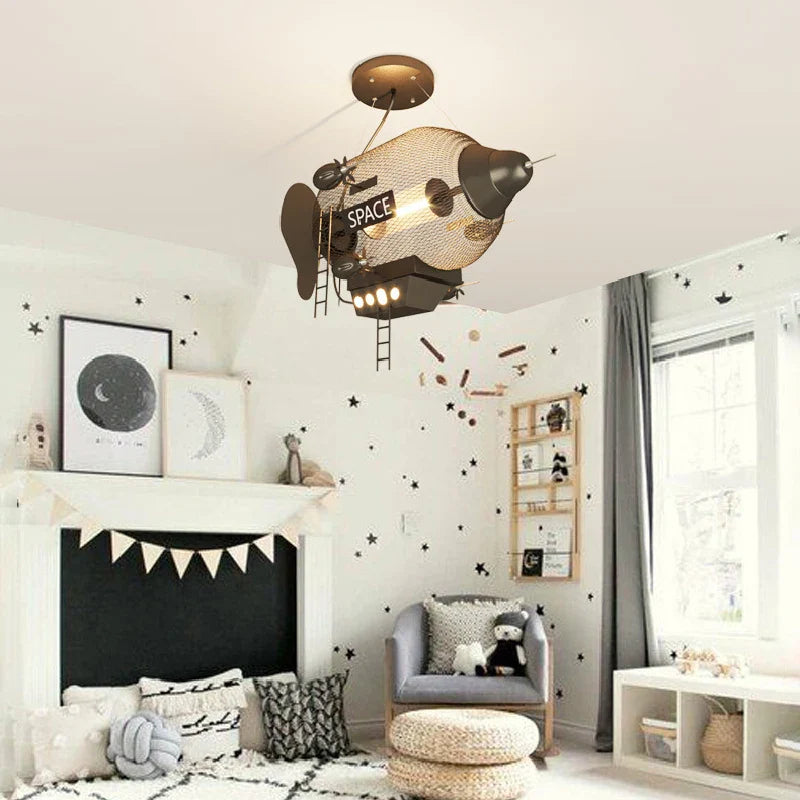 Creative spaceship chandelier for a boy's room
