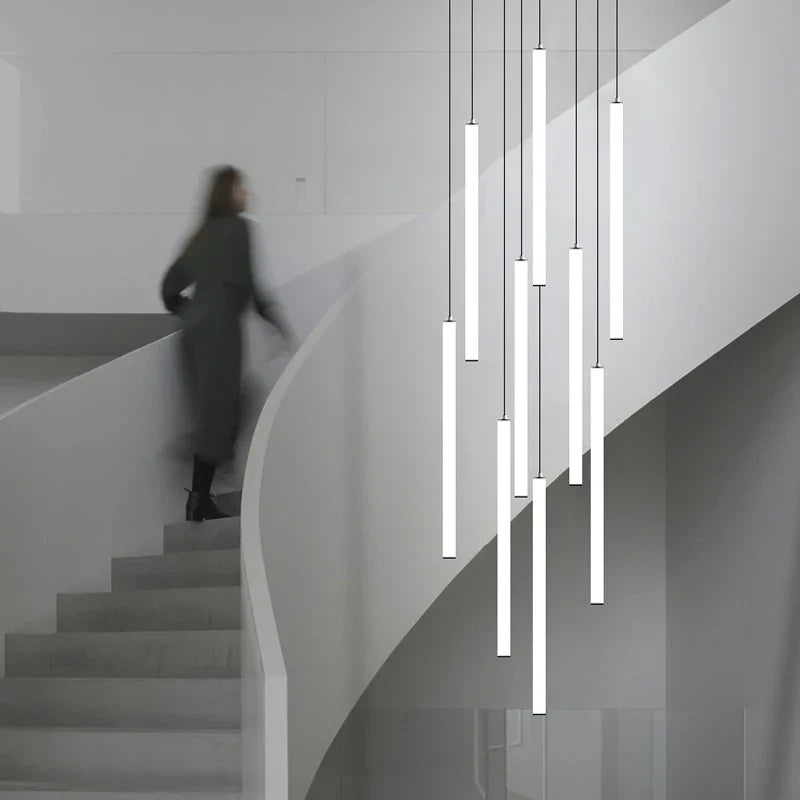 Modern long tube chandelier for Nordic villa and exhibition hall