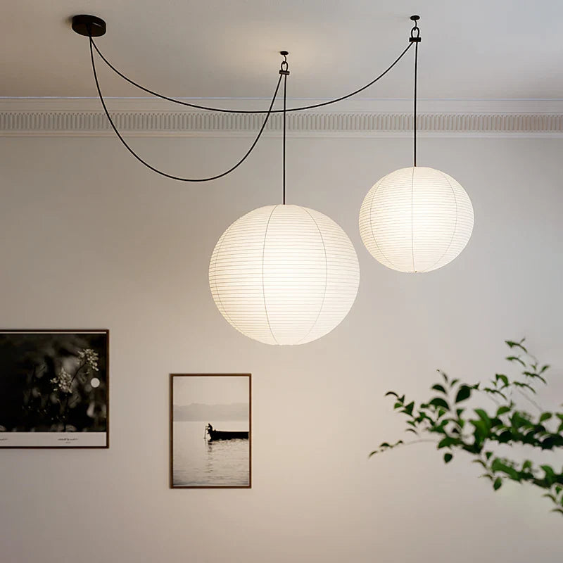 Wabi Sabi Nordic Round Rice Paper LED Chandelier