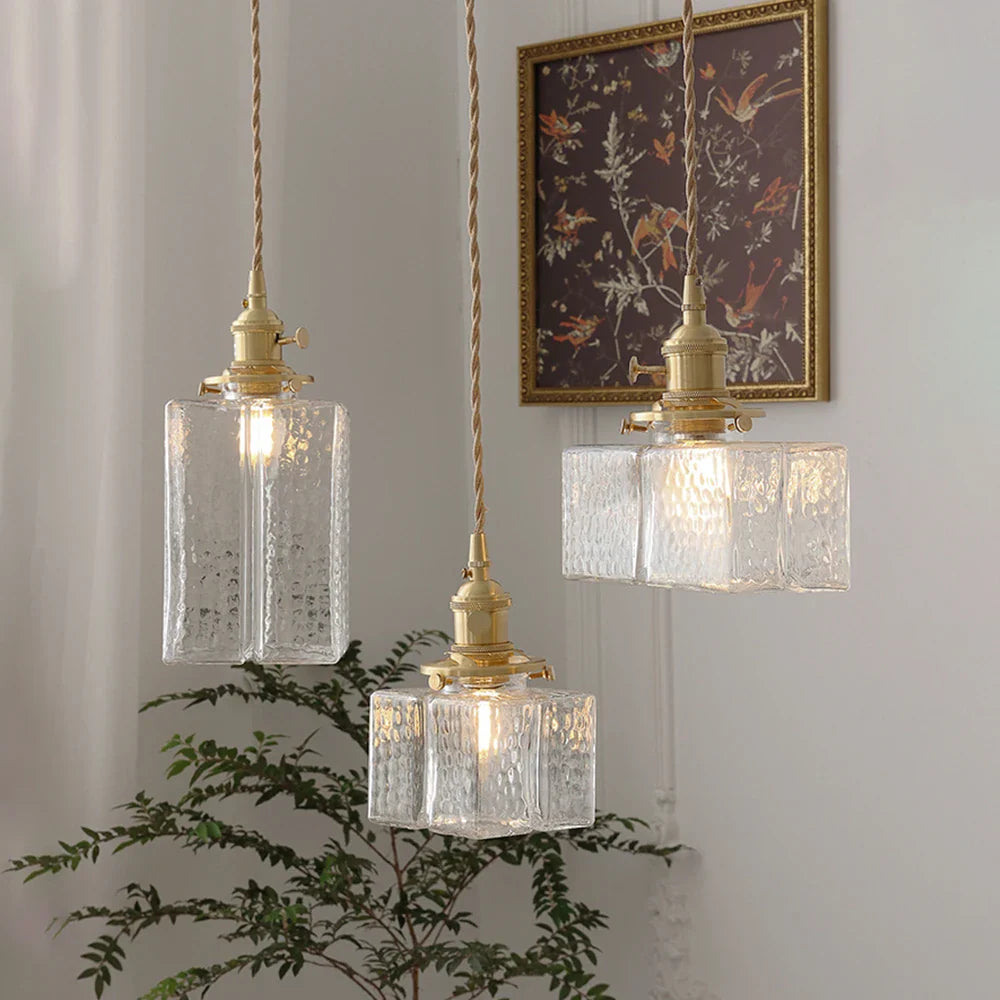 Retro Square Glass Jar Pendant Light Vintage LED Lamp Shade Chandelier for Dining Room Bedroom Bedside Creative Lighting