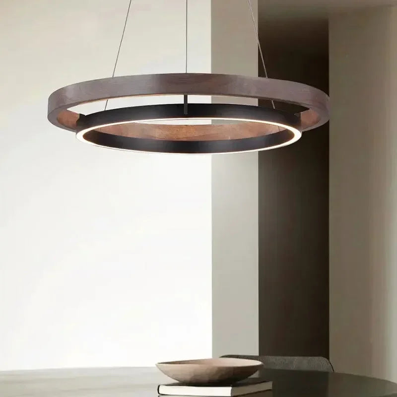 Modern wooden chandelier with decorative LED lighting