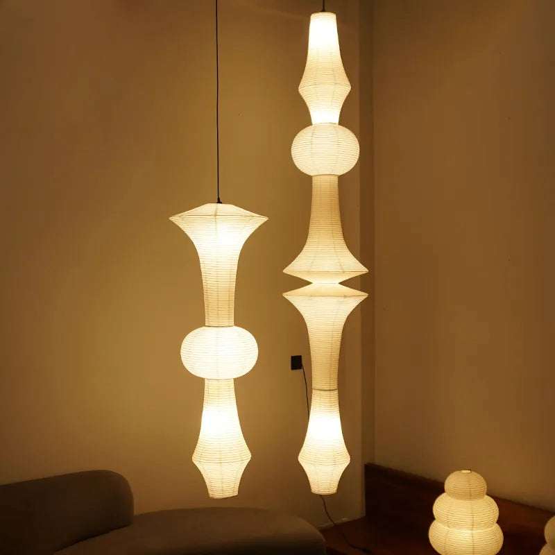 Nordic Wabi Sabi Wind Rice Paper Hanging LED Lights Living Room Bedroom Corner Chandelier Duplex Loft Home Decor Bedside Lamp