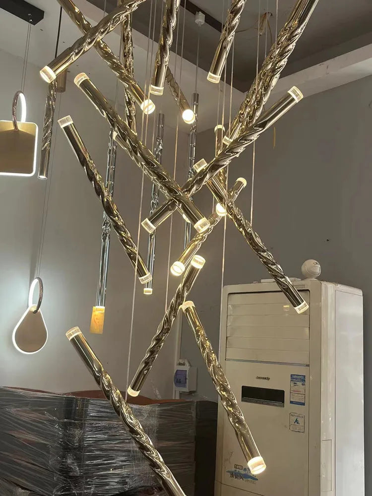 Modern LED Spiral Double Staircase Chandelier Large Cylinder