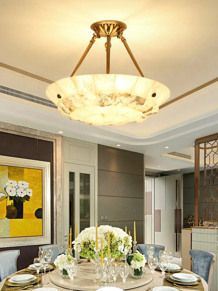 Minimalist copper and marble chandelier modern design
