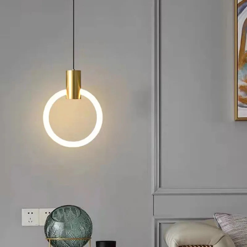 minimalist acrylic and copper LED chandelier, 3-temperature dimming
