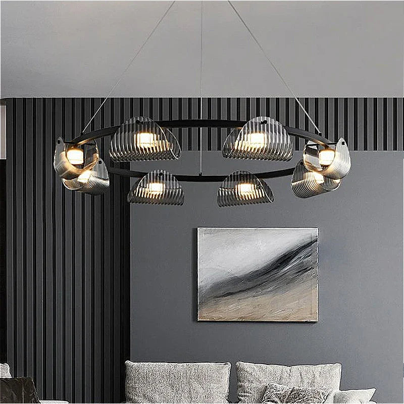Minimalist Italian striped glass chandelier with LED lights