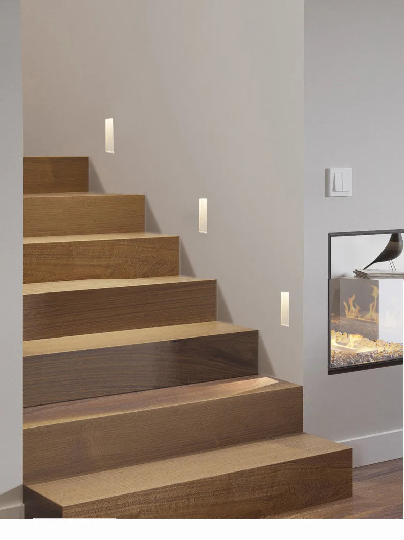 Black recessed wall light for stairs