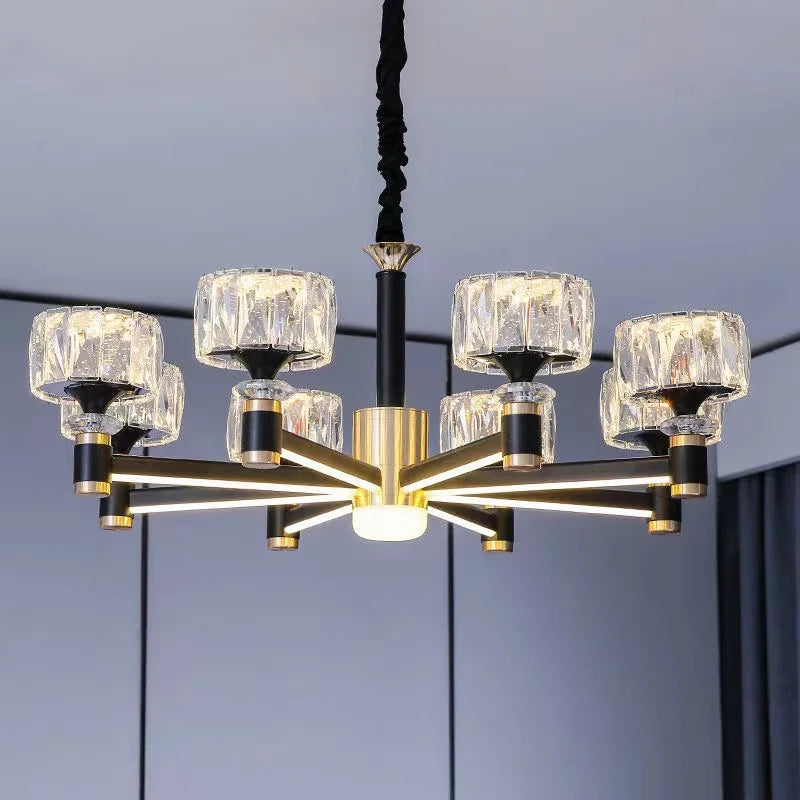 Nordic Light Luxury Living Room LED Crystal Chandelier Modern Minimalist Luxury Dining Room Bedroom Gold and Black Ceiling Lights