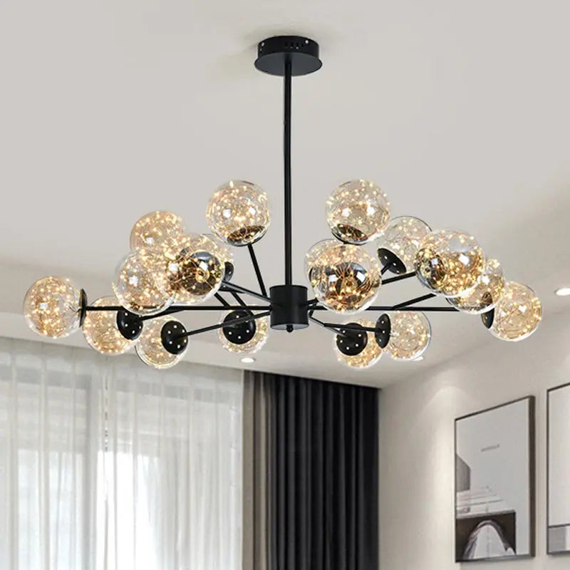 modern star-shaped chandelier with decorative glass shade