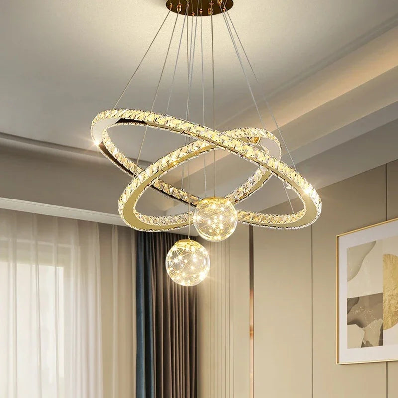 Modern LED Crystal Chandelier with Gold Star Finish