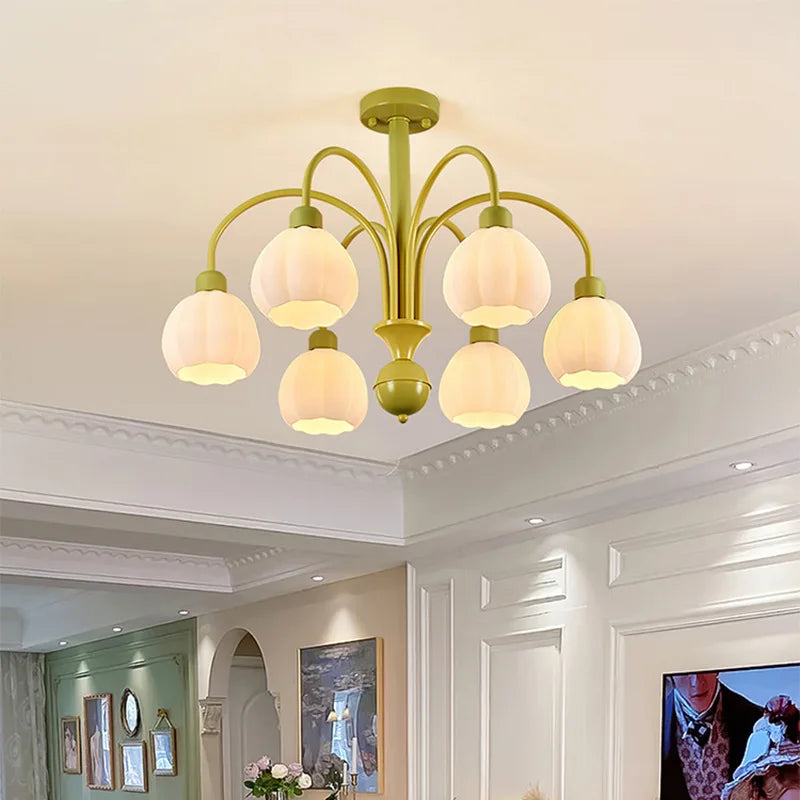 Nordic style glass chandelier with pumpkin lampshade for home decoration