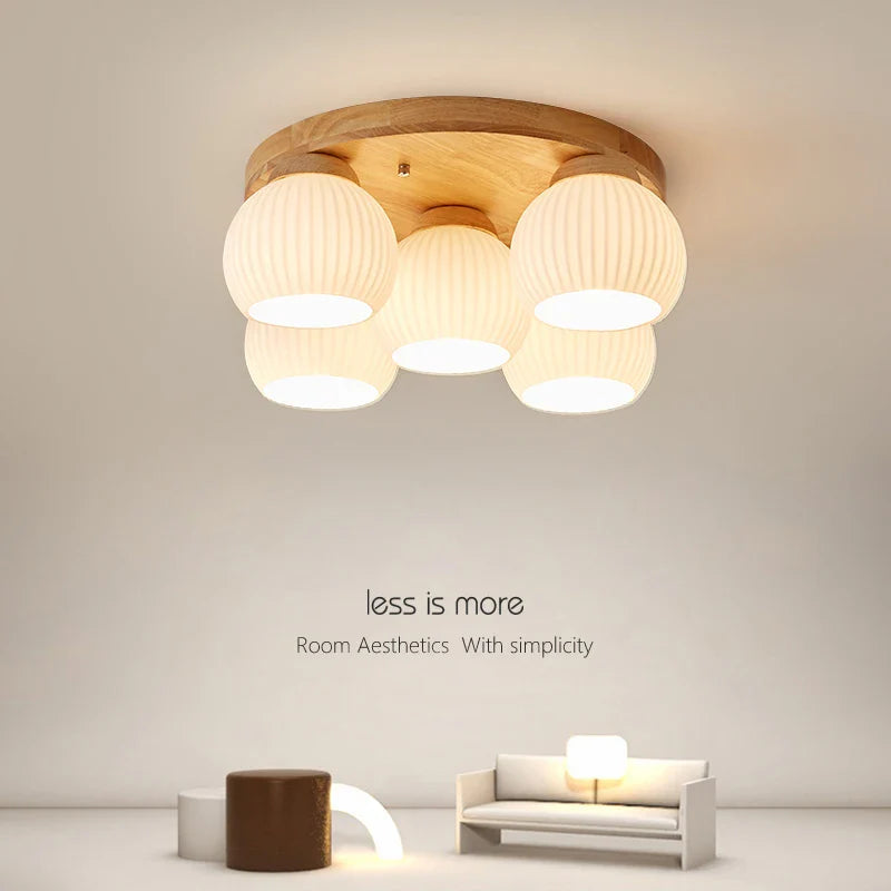 Nordic round log tatami Japanese solid wood home restaurant chandelier