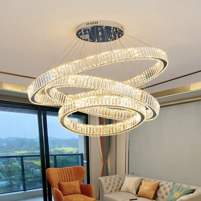 Modern crystal chandelier with adjustable rings for interior decoration