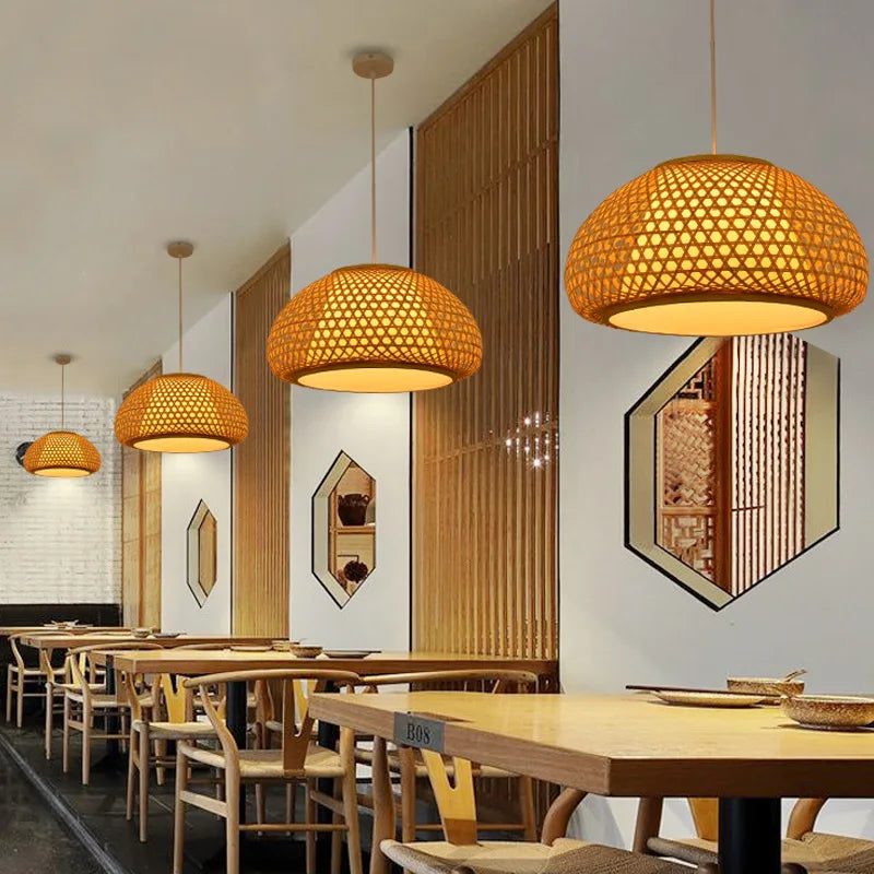 Hand-knitted bamboo chandelier decorative home pendant lamp