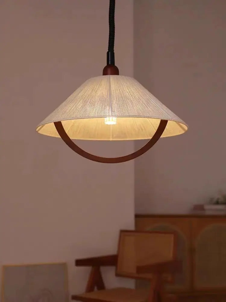 Modern artistic design hemp rope wood adjustable wire chandelier