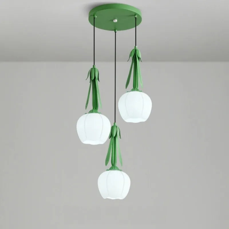 Art Deco glass chandelier with hanging floral shade