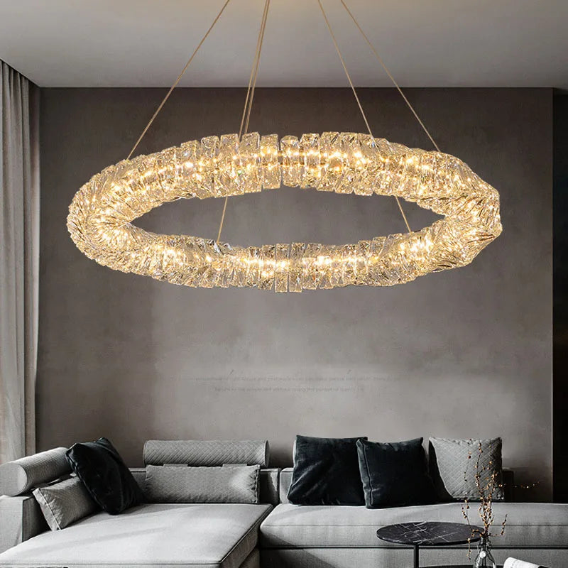 Dimmable Gold Chandelier Ring Light Interior Home Bedroom Dining Room Living Room Modern Luxury Crystal LED Ceiling