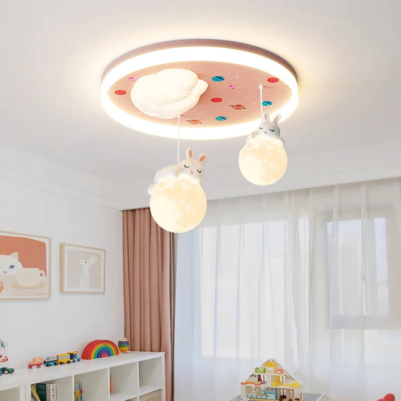 LED chandelier for children with bear and rabbit motif