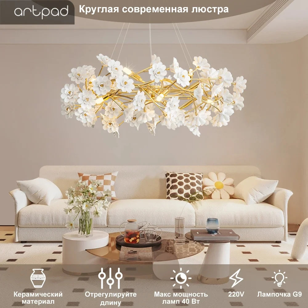 French floral ceramic chandelier for romantic decor